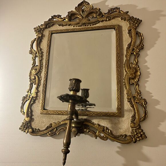 2 Brass Rococo Baroque Style Beveled Mirror & Candle Wall Sconce N.B & I.W. 2000 - Picture 3 of 6